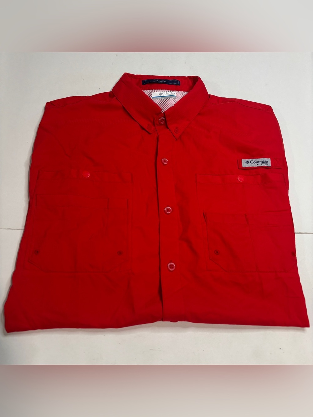 Columbia PFG Tamiami Shirt Mens Large Red Short Sleeve Fishing Button Up Vented